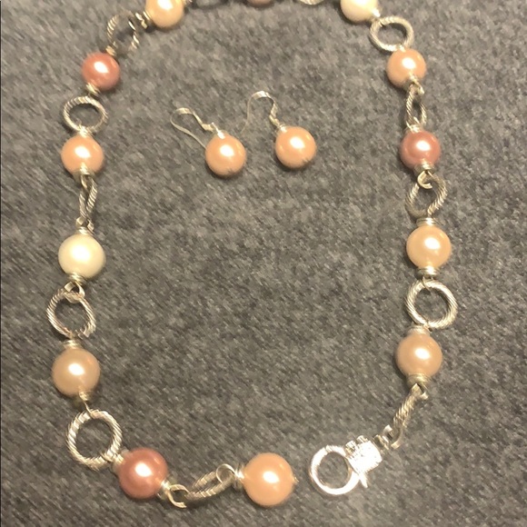 Decorative fresh water pearl silver link set - Picture 2 of 2